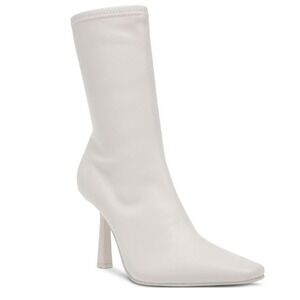 Steve Madden VAKAY Sock Ankle Boots Sculpted Heels Bone Ivory Mid Calf 8M NEW